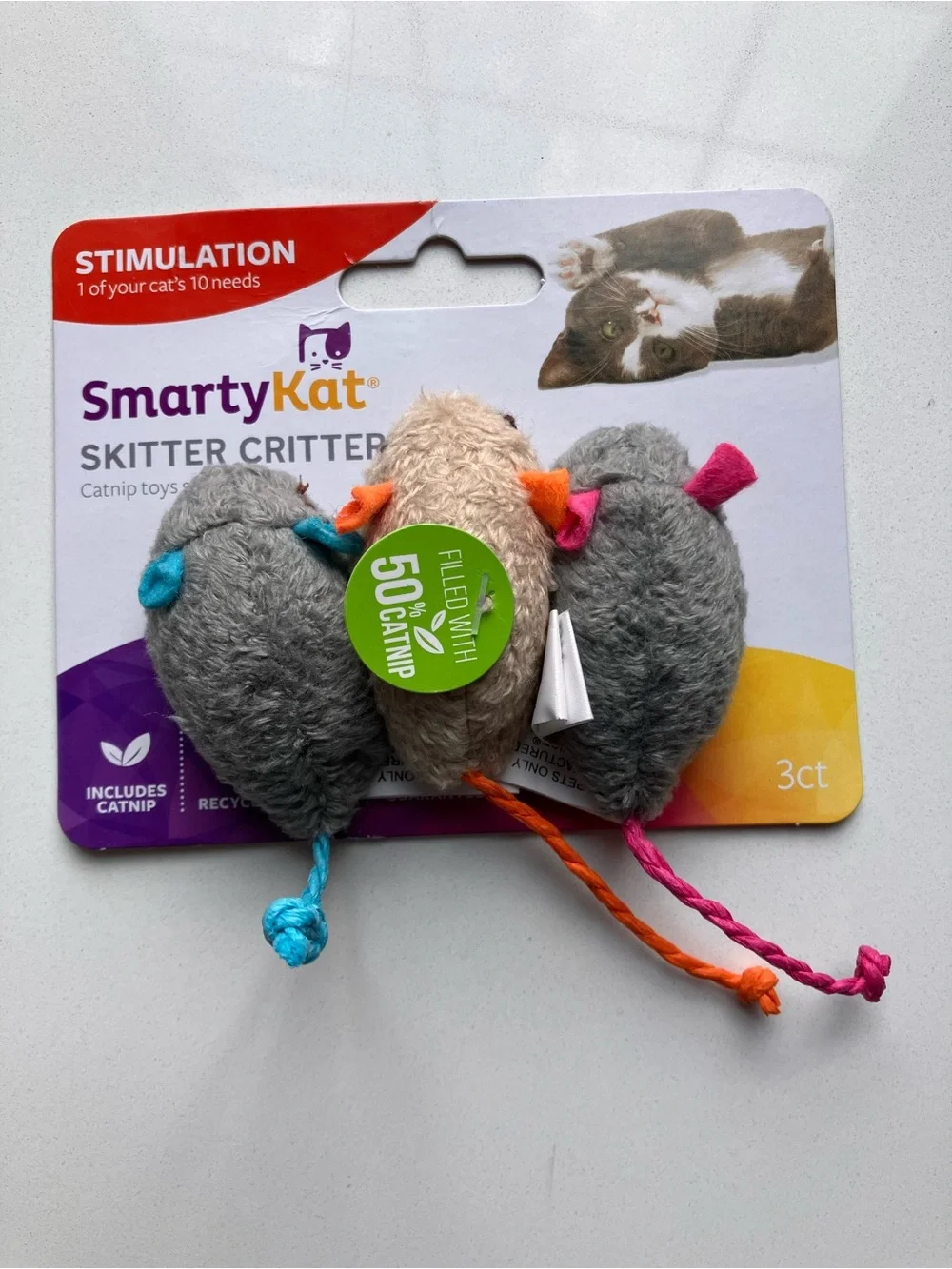 SmartyKat Plush Small Cat Mice - Gray & Cream